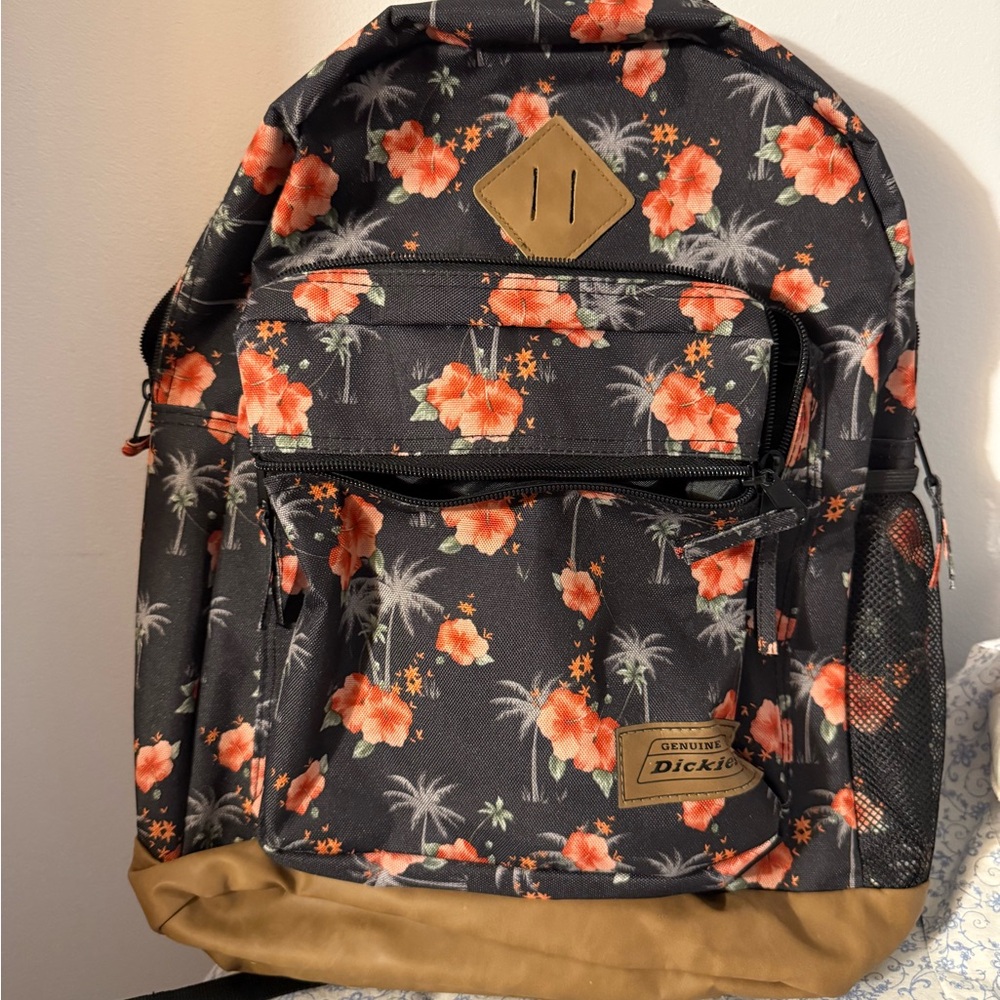Dickies Black and Orange Floral Backpack